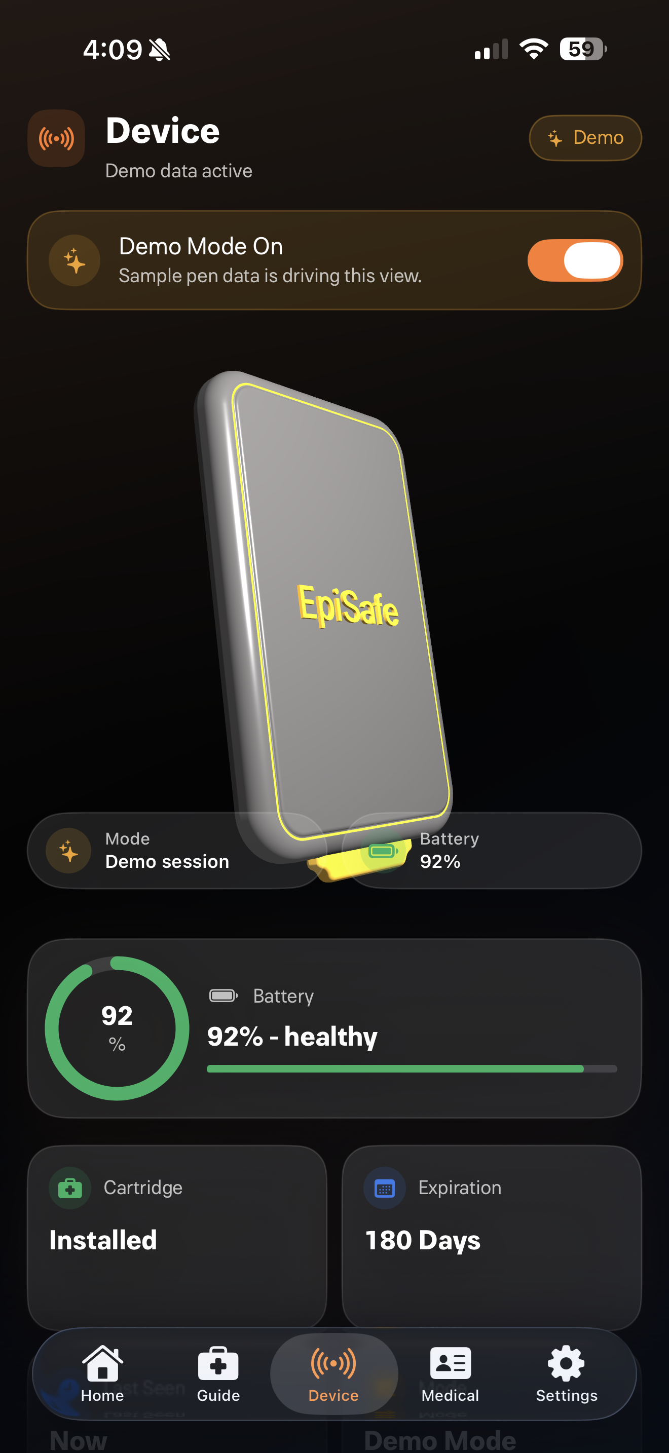 Device status screen
