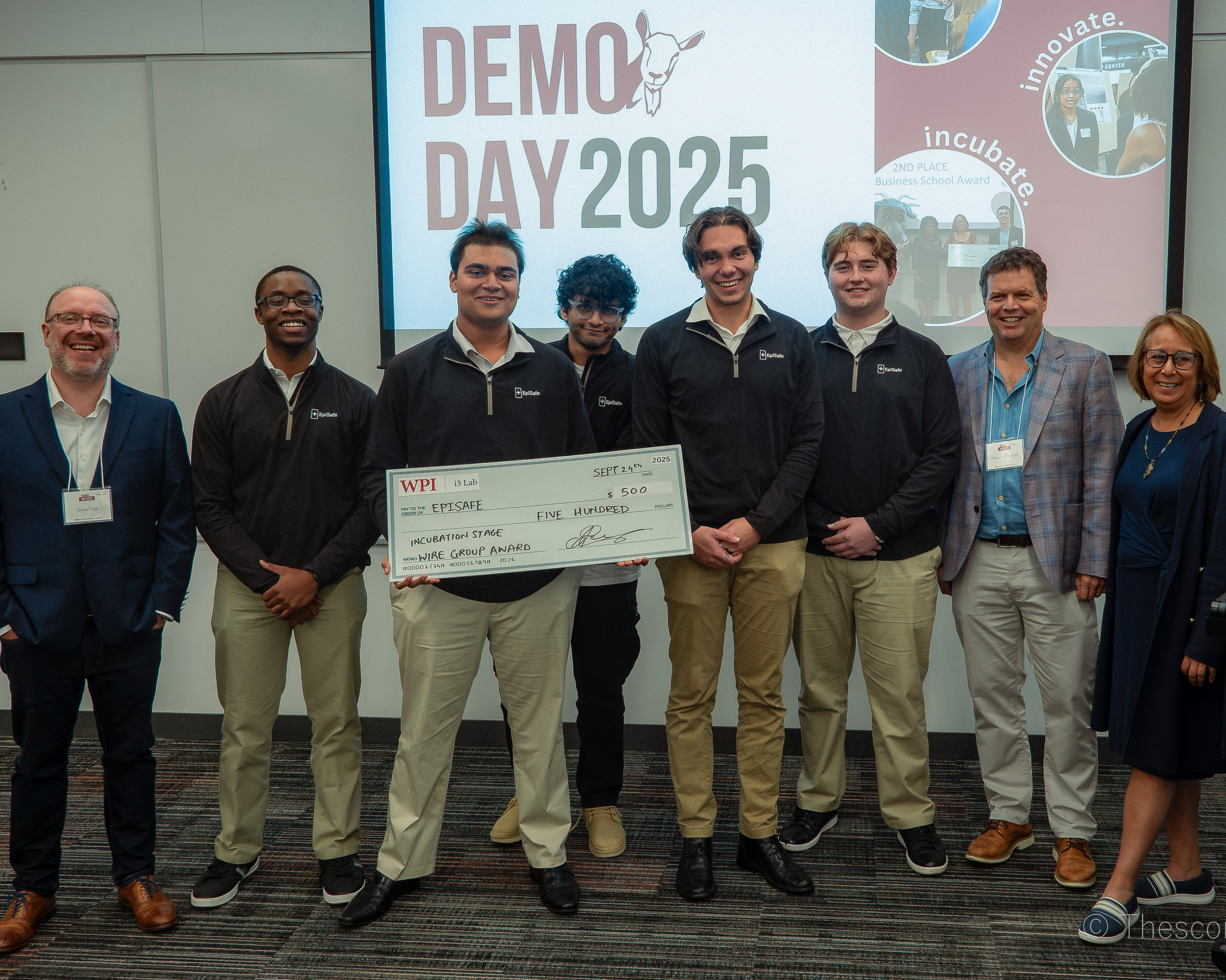 EpiSafe team accepting an award at WPI Demo Day 2025